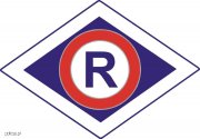 Logo Wydziału Ruchu Drogowego - literka R w kolorze niebieskim