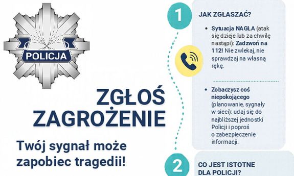 plakat - zgłoś zagrożenie i nr tel 112